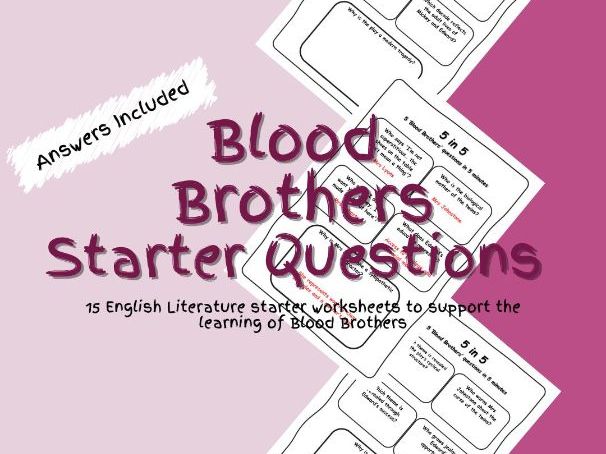 English Literature Blood Brothers Starter Questions Worksheets PDF