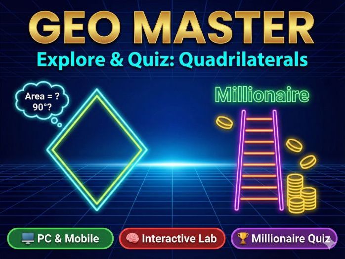 Interactive Geometry Lab & Millionaire Quiz: Master Quadrilaterals (HTML5 Game)