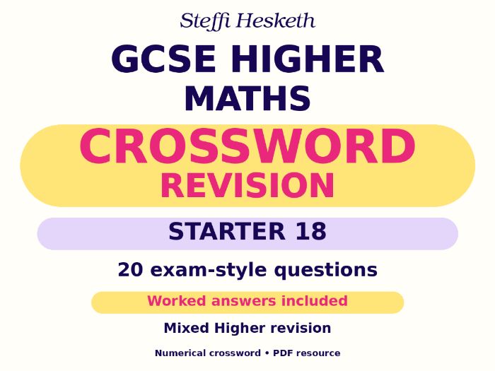 GCSE Higher Maths Crossword Revision Starter 18
