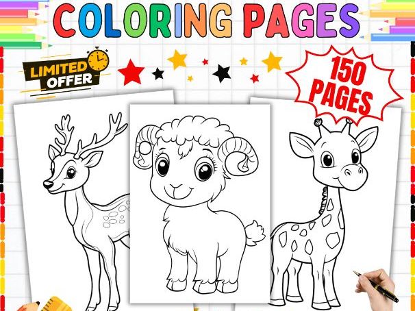 150 Animal Coloring Pages | Wildlife Colouring Sheets for Kids | Creative Art Activities Bundle