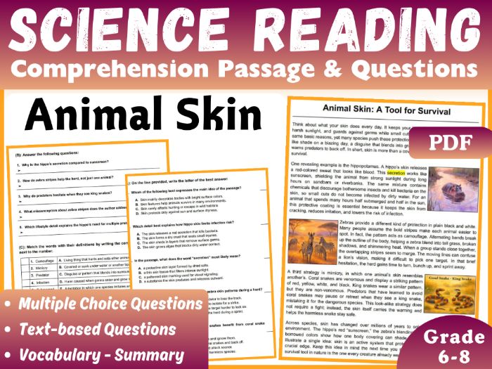 Life Science Reading Comprehension Passage: Animal Skin (4 formats)