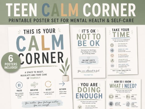 Teen Calm Corner Posters | Emotional Regulation & Reset Display | SEN / SEMH Classroom Resource