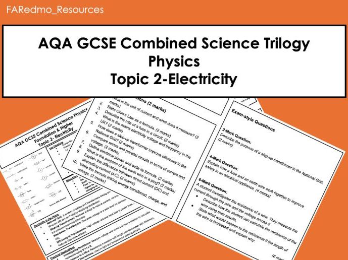 AQA GCSE Combined Science- Physics- Topic 2 Electricity