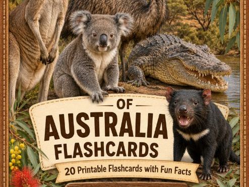 Wild Animals Flashcards 20 Australian Printable Animal Cards with Pronunciation
