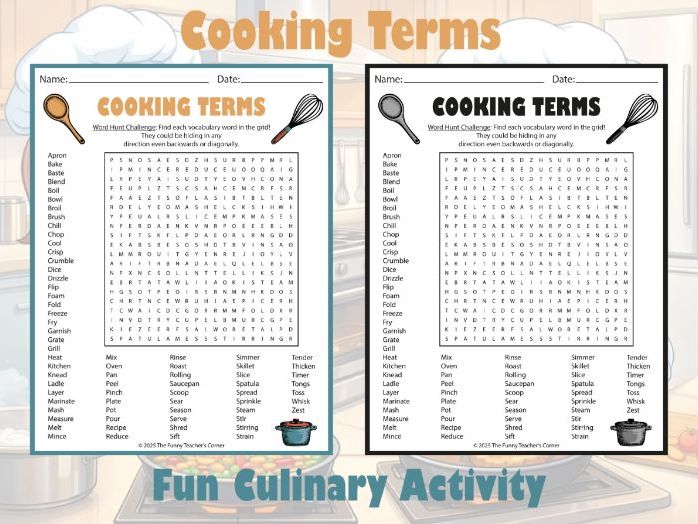 Cooking Terms Word Search | 70 Vocabulary Words | Fun Culinary Activity