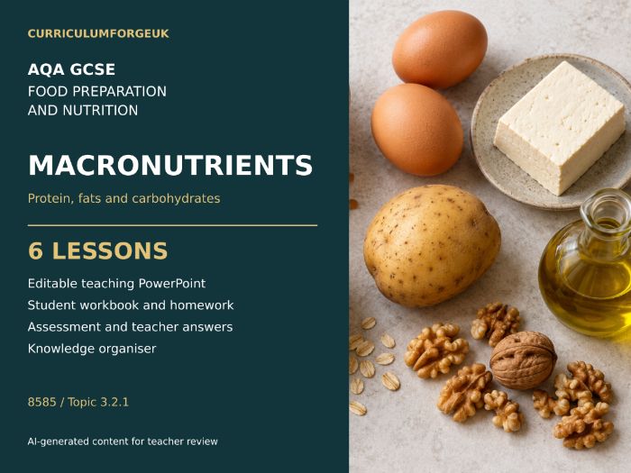 AQA GCSE Food Preparation and Nutrition: Macronutrients | 6 Lessons, Workbook & Assessment