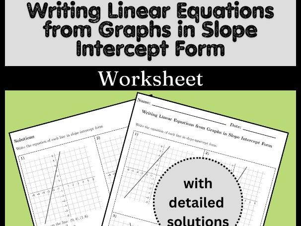 Writing Linear Equations from Graphs in Slope Intercept Form Worksheet