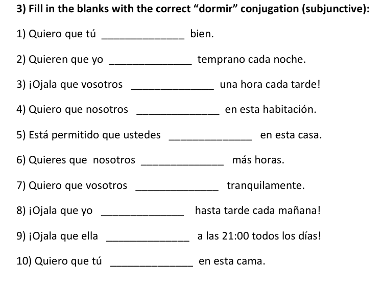 DORMIR Subjunctive Conjugation Worksheets
