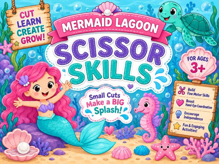 Mermaid Scissor Skills Worksheets | Cutting Practice & Fine Motor Activities | Preschool–Grade 1