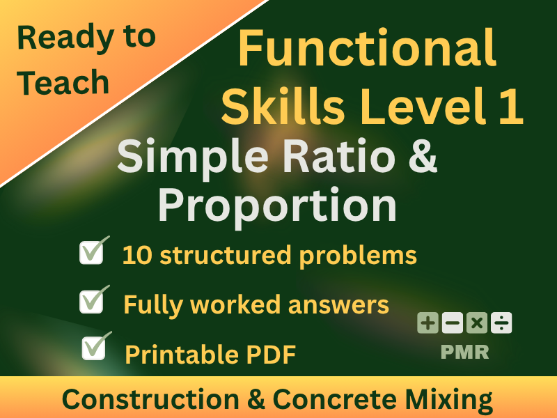 Functional Skills Topic Ratio & Proportion L1 Worksheet