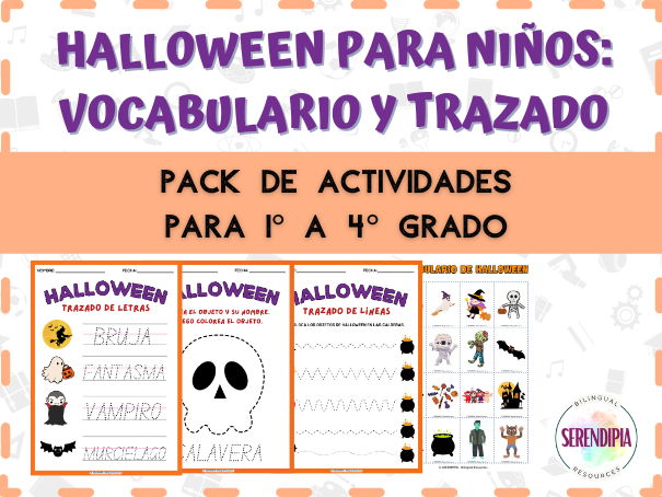 SPANISH Halloween Activities For Primary | Halloween Spanish Vocabulary Flashcards Tracing Sheets