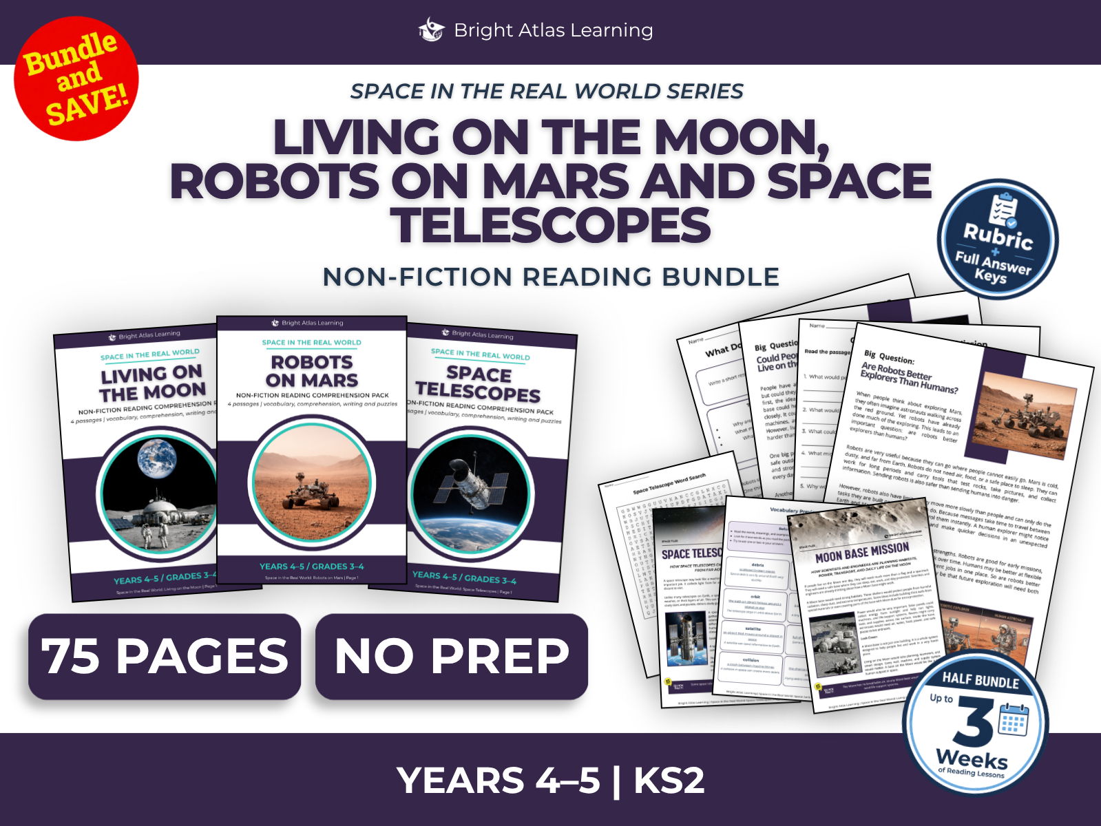 Living on the Moon, Robots on Mars and Space Telescopes Reading Bundle | KS2 Years 4–5