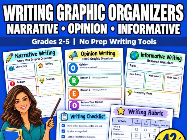 Writing Graphic Organizers | Narrative Opinion Informative | Grades 2-5