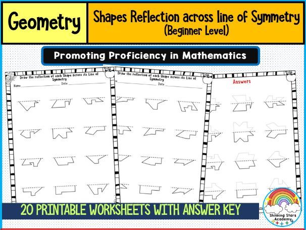 Shapes Reflection Across the Lines of Symmetry (Beginner Level) Worksheets | Introductory Geometry P
