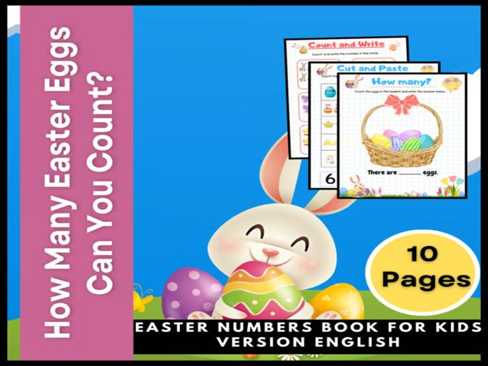 How Many Easter Eggs Can You Count? Easter Numbers Book for Kids/Activity Sheet in English
