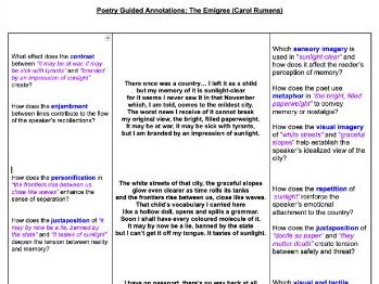The Emigree (Carol Rumens): AQA Guided Poetry annotations