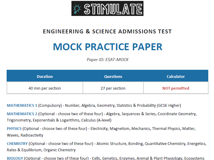 ESAT Mock Paper 4
