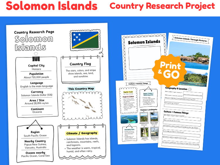 Solomon Islands Country Research Project | Geography & Culture Worksheets
