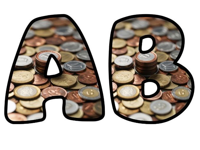 Coins Money Math Lettering Set for Classroom Display | Upper & Lowercase, 0-9 and Signs
