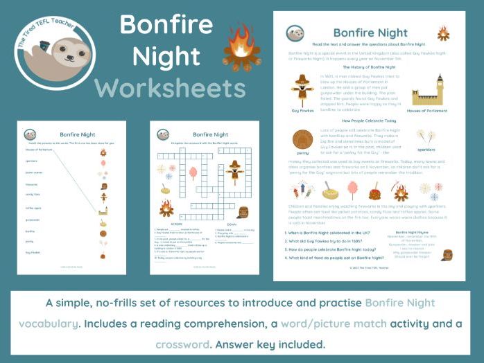 ESL Young Learner Bonfire Night Worksheets (A1-A2)