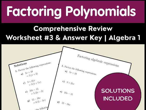 Factoring Polynomials Comprehensive Review Worksheet #3 & Answer Key | Algebra 1