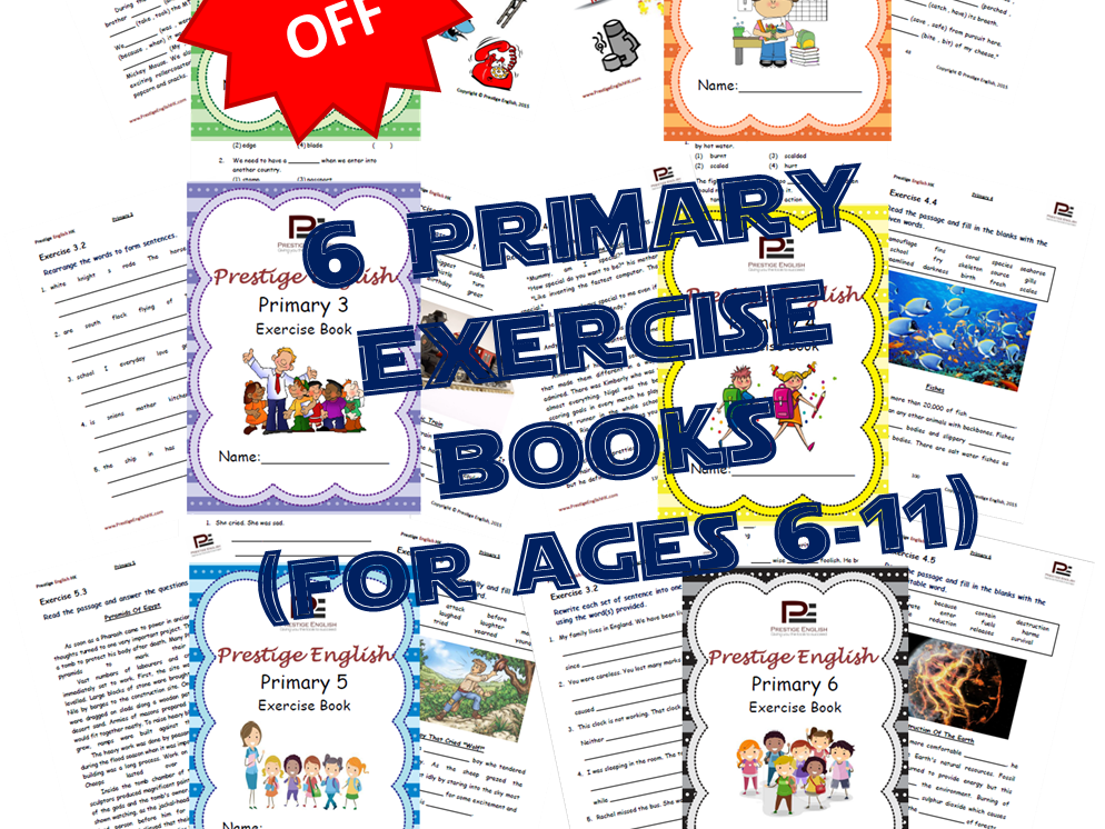 Primary 1 to 6 English Exercise Books (includes Vocabulary, Grammar, Reading Comprehension)