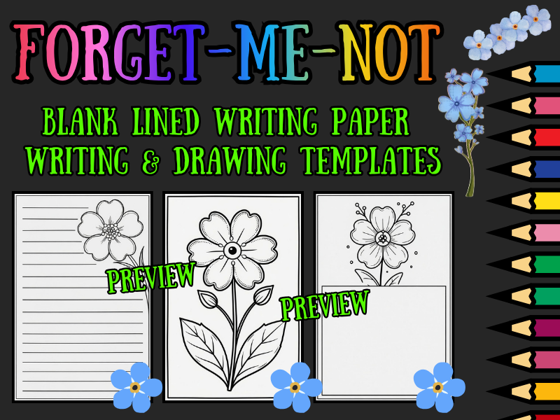 Forget-Me-Not Coloring Pages & Blank Lined Writing Paper Templates | NO PREP