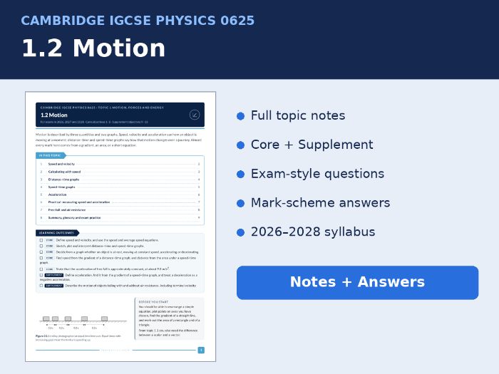 IGCSE Physics 0625 1.2 Motion Notes