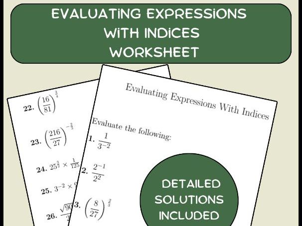 Evaluating Expressions With Indices Worksheet (with solutions)