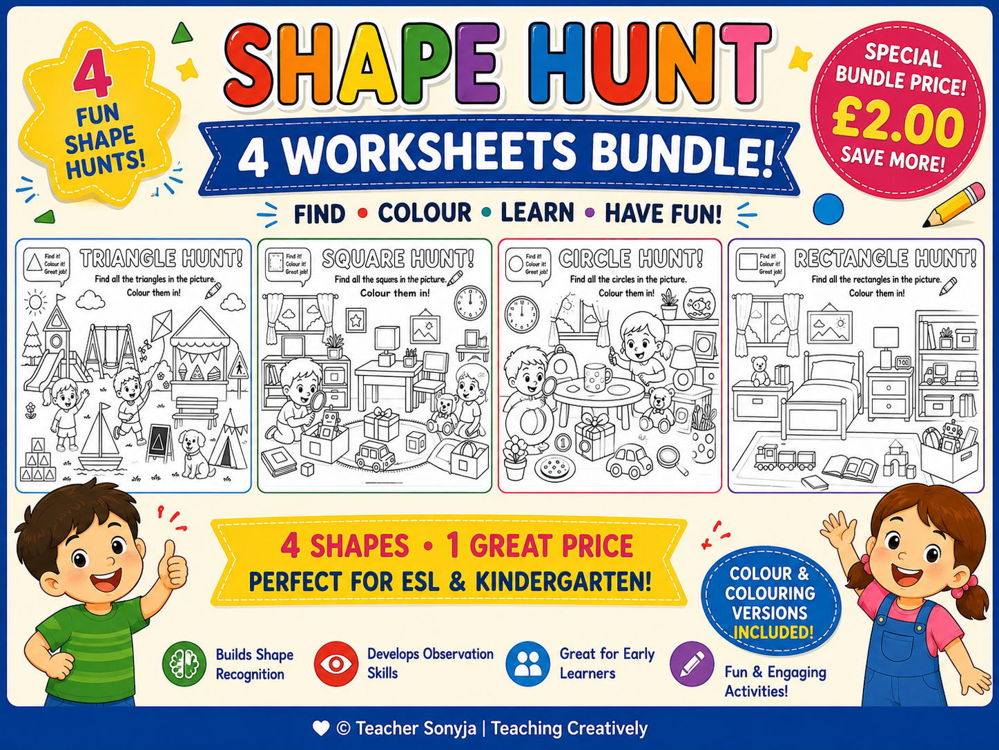 Shape Hunt Bundle – 4 Fun Shape Hunt Worksheets!