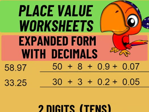 Place Value Worksheets Expanded Form With Decimals 2 Digits -Tens