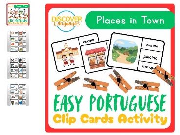Portuguese Vocabulary Clip Cards Places in Town Shops City Words PDF Activity