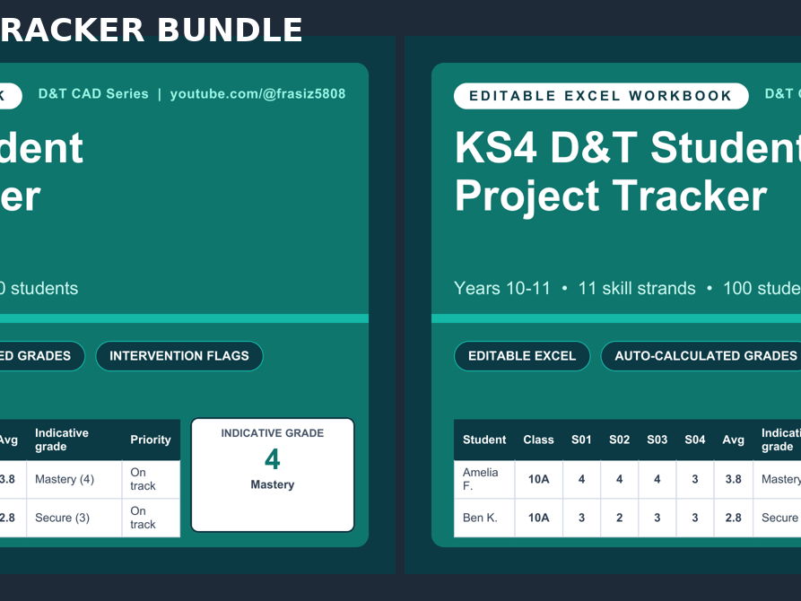 KS3 & KS4 D&T Student Project Tracker Bundle | Editable Excel Grades