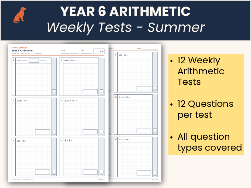 Year 6 Arithmetic | 12 Weekly Tests – Summer Term