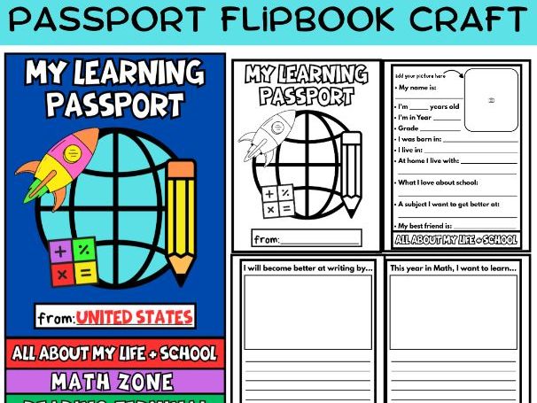 Back to School Passport Flip book Craft | All About Me Writing & Drawing Activity