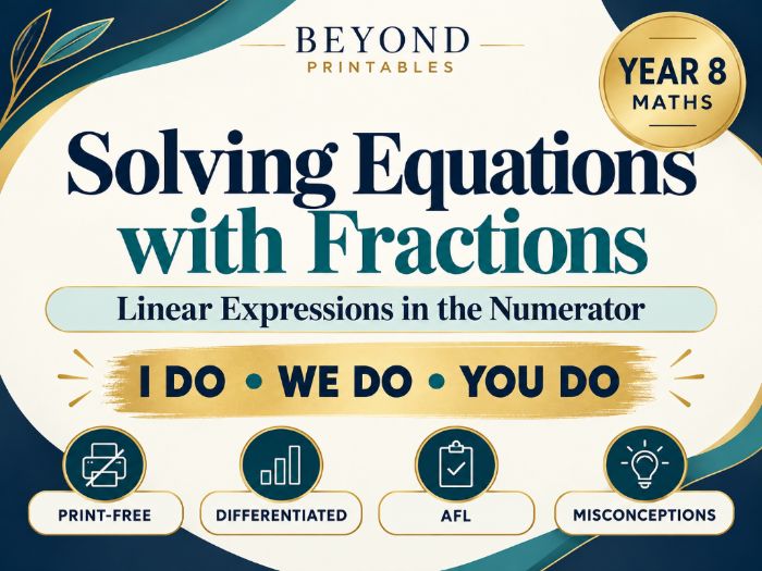 Solving Equations with Fractions | I Do, We Do, You Do | Year 8 Maths print-free LESSON
