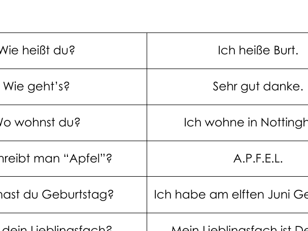 German - Match the questions to the answers