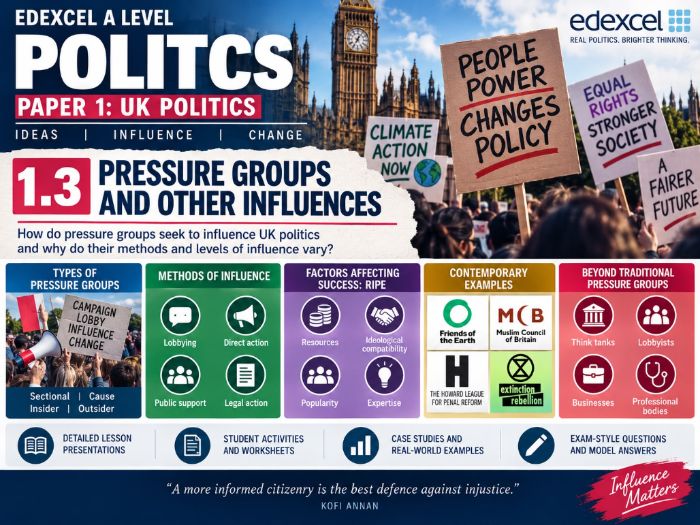 Edexcel Politics A Level - Paper 1 - Section A (Political Participation) - 1.3 Pressure Groups