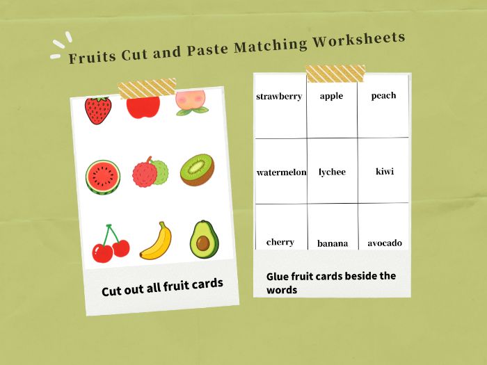 EYFS Fruits Cut and Paste Vocabulary Worksheet