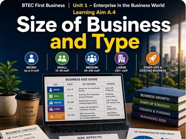 BTEC First Business Unit 1 | A.4 | Size of Business and Type | Lesson Pack