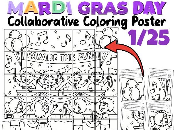 Mardi Gras Day Collaborative Coloring Poster | Parade Time!