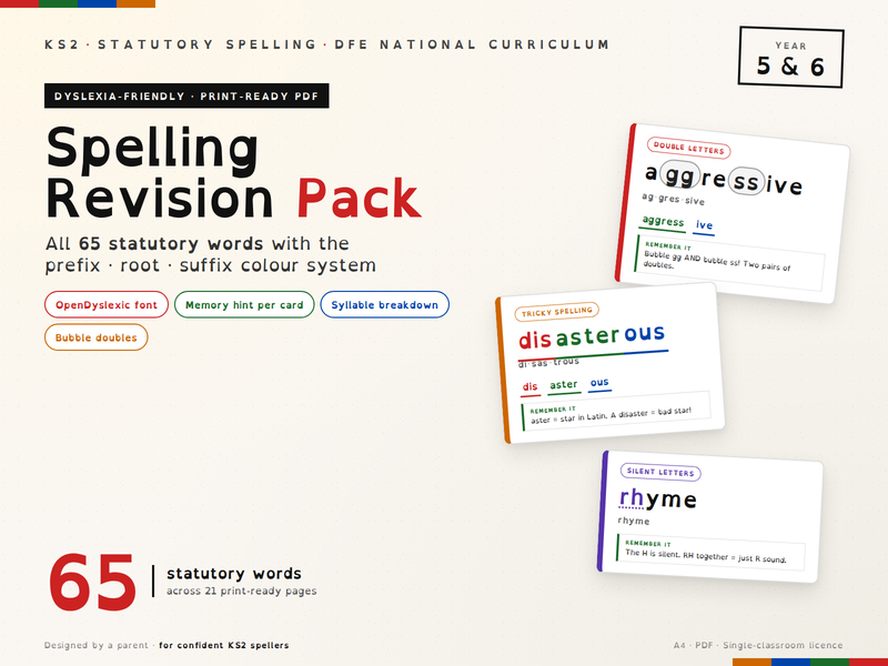 Year 5 & 6 Spelling: OpenDyslexic-Friendly