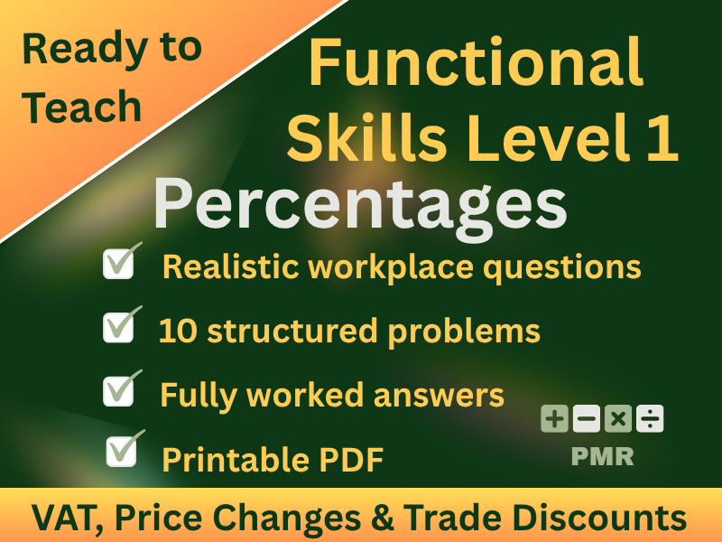 Functional Skills Percentages L1 Worksheet