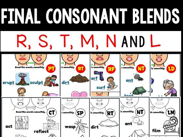 K-2 Final Consonant Blends Posters L R S T M N for Phonics and Decoding