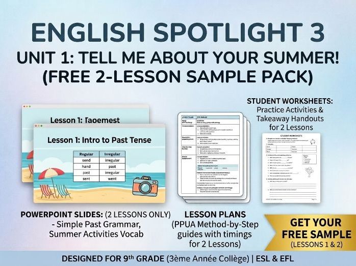 FREE ESL Lesson Plans & PPT: Simple Past Intro | Spotlight 3 Unit 1