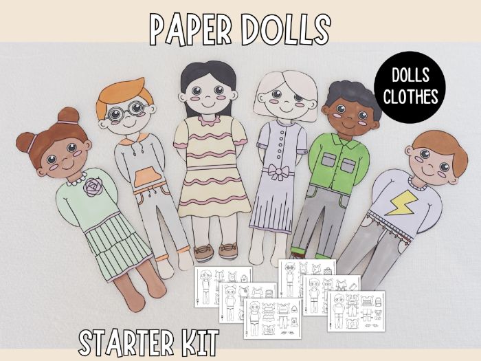 Paper Doll Starter Kit – Printable Craft with 6 Dolls, Clothes & Props for Creative Play