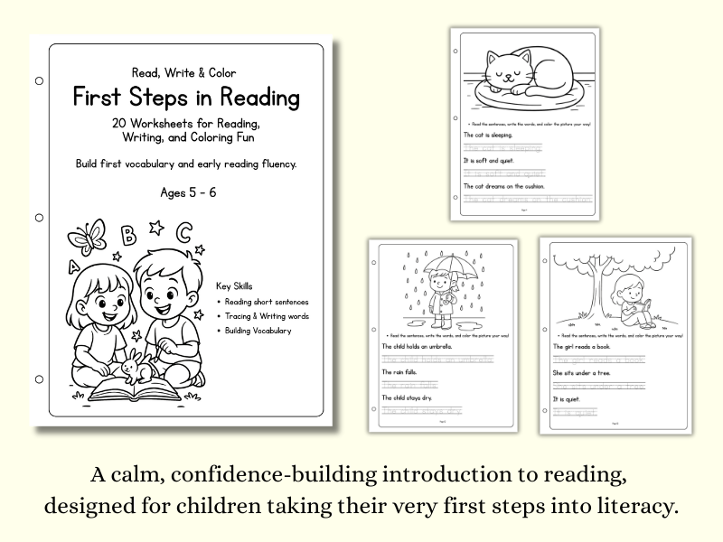 First Steps in Reading – Read, Write & Color (Ages 5–6)