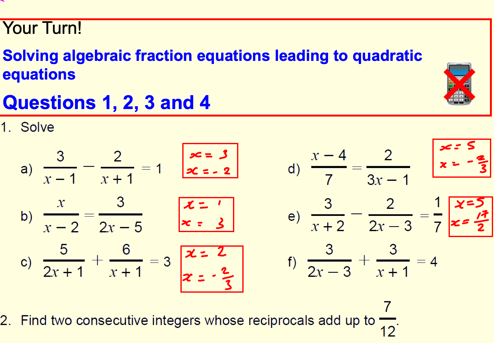 Algebraic Fractions Solving Teaching Resources
