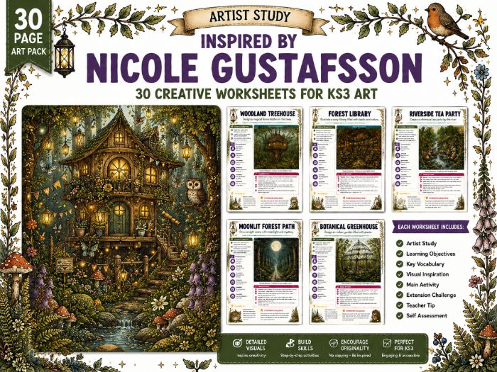 Nicole Gustafsson Inspired Art Worksheets | 30 Creative Woodland & Fantasy Art Activities | KS3 Art