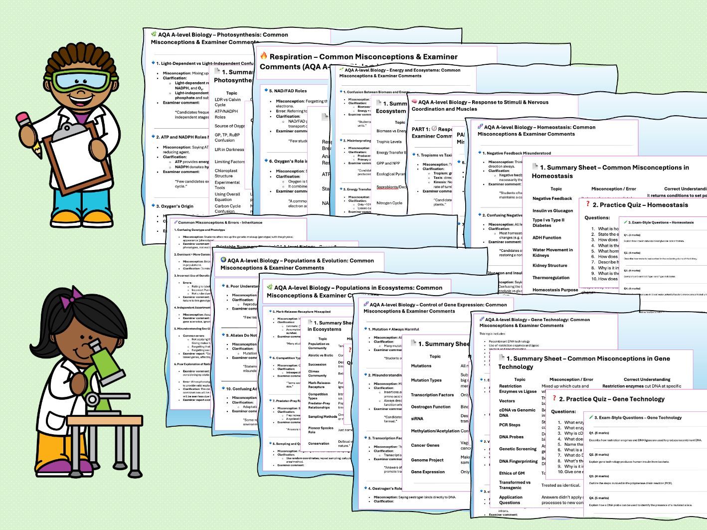 AQA A Level Biology Revision Misconceptions & Practice - Year 2 Bundle